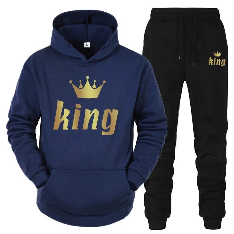 👑 King & Queen Couple Sweatsuit Bundle - 4 Piece Set | His & Hers Matching Hoodie & Jogger Pants - EverHype