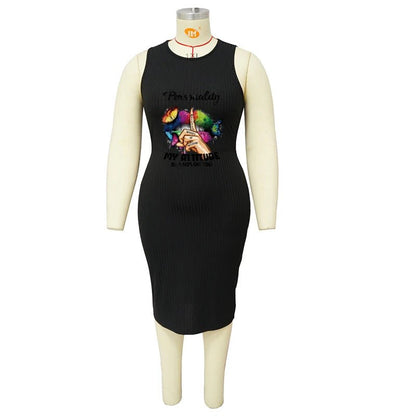 Wmstar Plus Size Women Clothing Dress Summer Lip Print Bodycon Stretch Elegant Midi Dresses Women Wholesale Dropshiping 2023 - EverHype