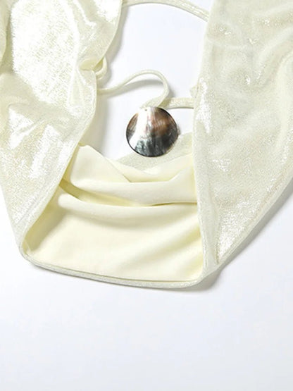 Metallic Skirt Set - Shiny Drape Two - Piece Dress | Backless Straps Clubwear - EverHype