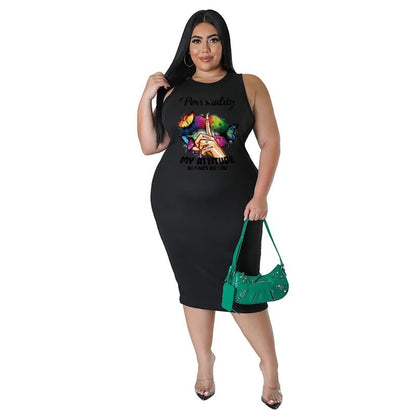 Wmstar Plus Size Women Clothing Dress Summer Lip Print Bodycon Stretch Elegant Midi Dresses Women Wholesale Dropshiping 2023 - EverHype