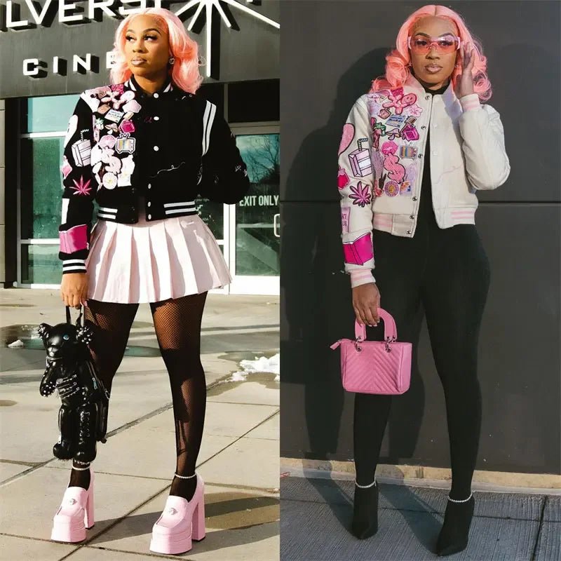 3D Letter Print Woolen Baseball Jackets Women Single Breasted Long Sleeve Fashion Casual Varsity Coats Female Streetwear Tops - EverHype