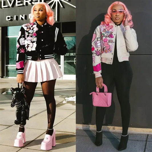 3D Letter Print Woolen Baseball Jackets Women Single Breasted Long Sleeve Fashion Casual Varsity Coats Female Streetwear Tops - EverHype