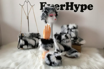 Luxury Faux Fur Winter Set - Furry Snow Boots, Purse, Cap & Headband - EverHype