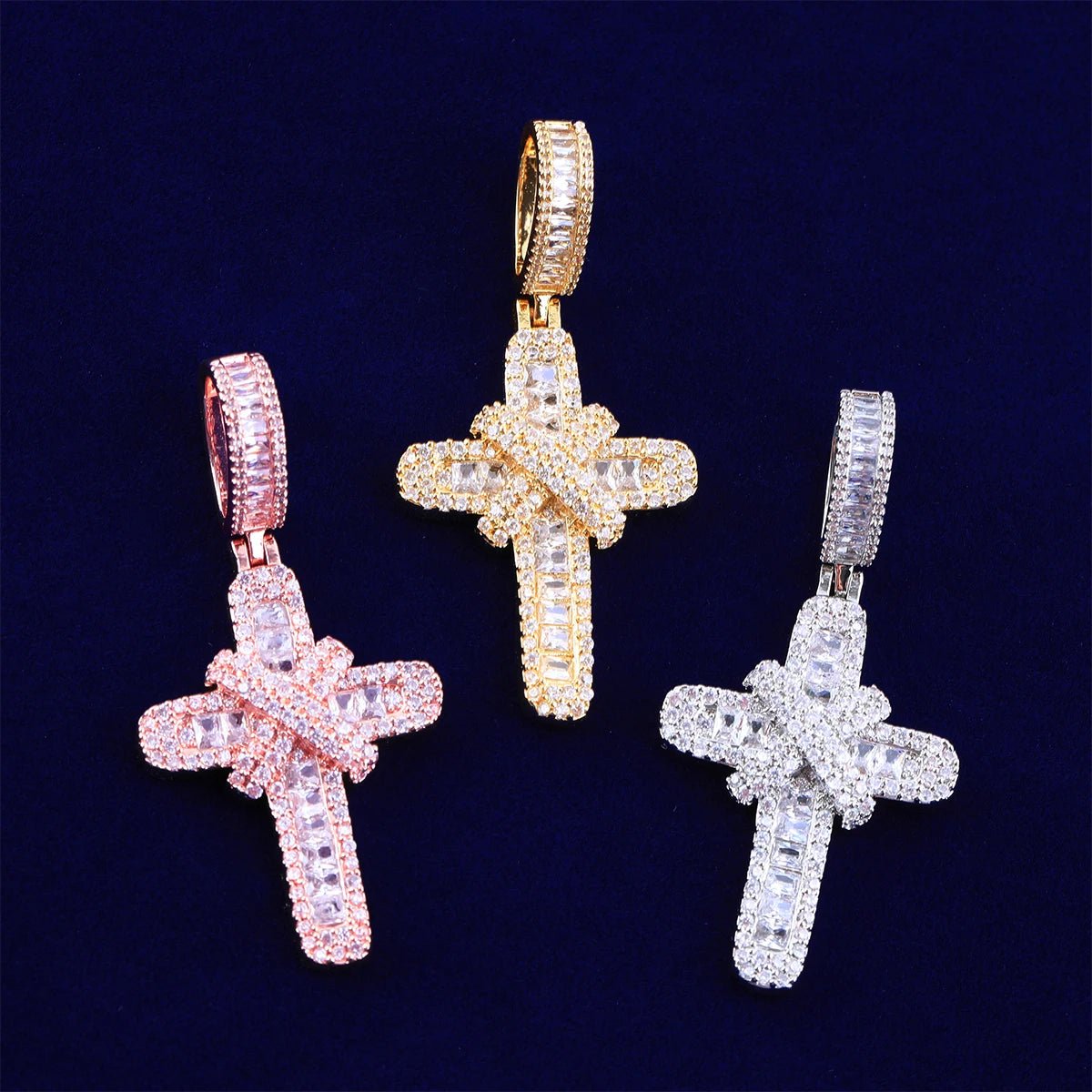 Bubble Letter Cross Necklace - Iced Out Gold Plated Hip Hop Pendant - EverHype