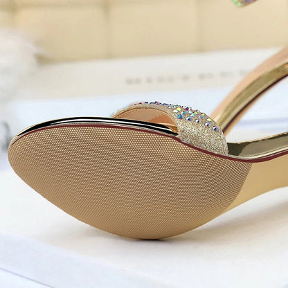 BIGTREE Shoes Rhinestone High Heels Women Pumps Sexy Kitten Heels Party Shoes Open Toe Women Sandals Heel Stiletto Wedding Shoes - EverHype