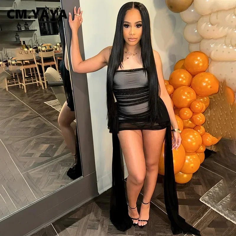 Ribbon Strapless Mesh Mini Dress - Sleeveless Evening Party Dress for Women - EverHype