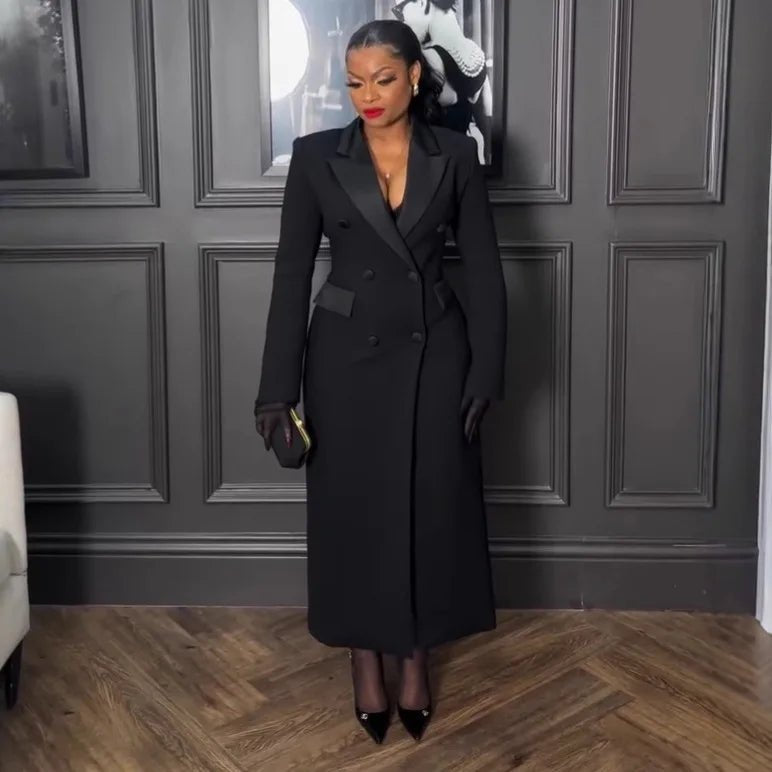 Plus Size Spring Autumn New Solid Color Matching V - Neck Long Sleeves Fashion Commuting Slim Fit Elegant Style Long Maxi Dress - EverHype