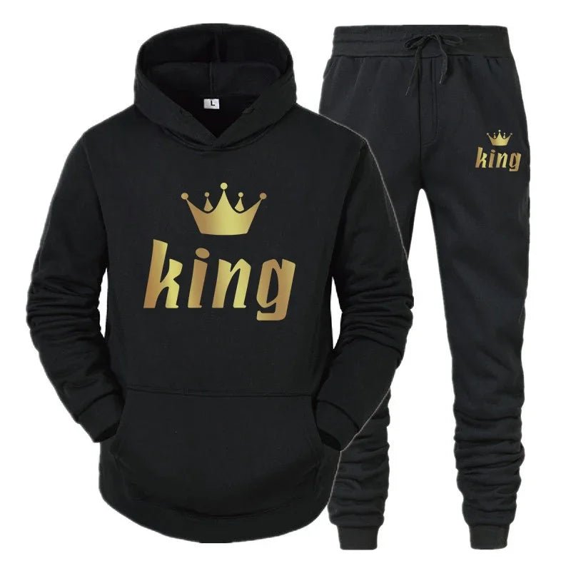 👑 King & Queen Couple Sweatsuit Bundle - 4 Piece Set | His & Hers Matching Hoodie & Jogger Pants - EverHype