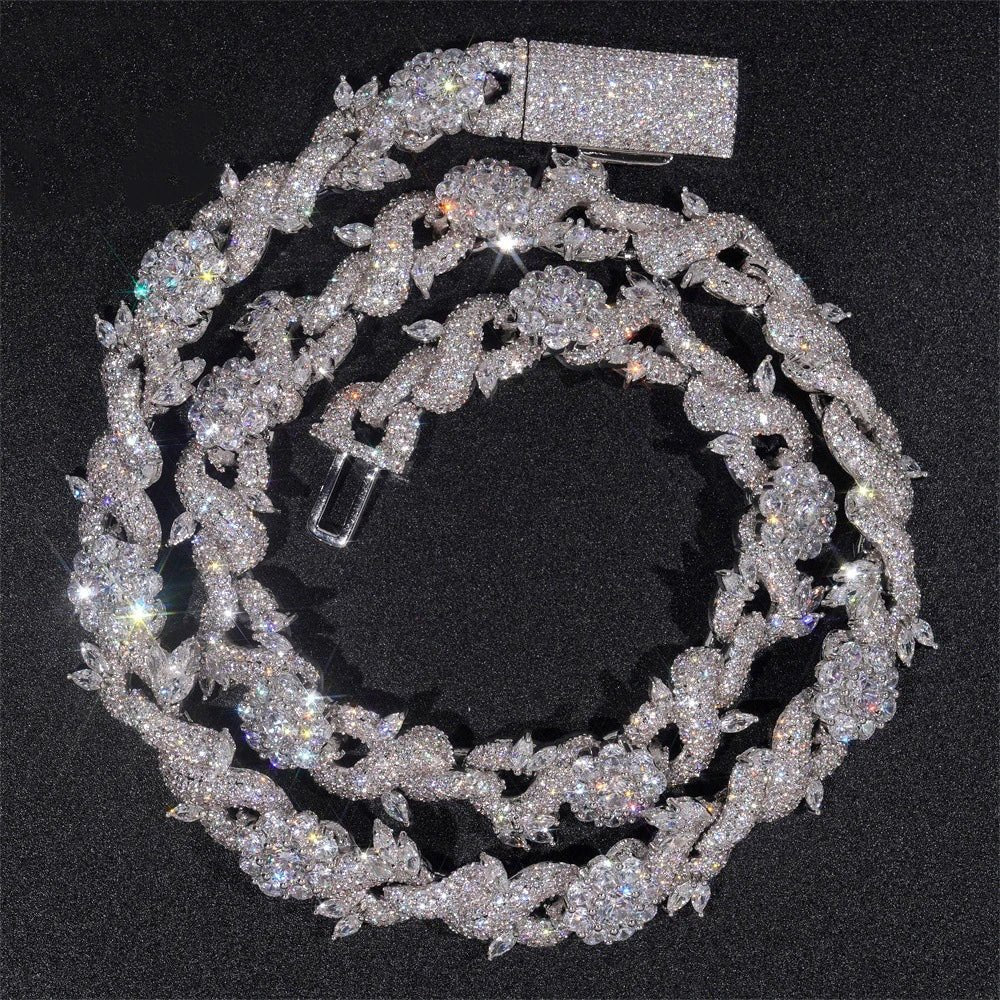 Iced Out Cuban Link Necklace - 13mm Zircon Thorn Flower Chain - EverHype