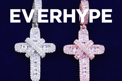 Bubble Letter Cross Necklace - Iced Out Gold Plated Hip Hop Pendant - EverHype