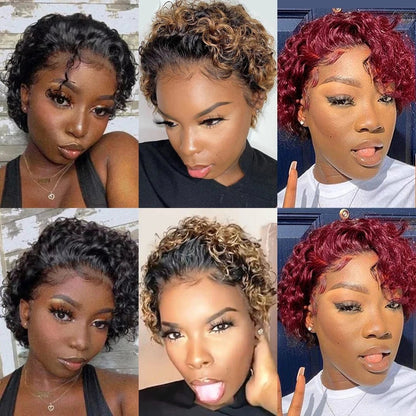 Short Pixie Cut Wig - Peruvian Water Wave Human Hair 250% Density 13x1 Lace - EverHype