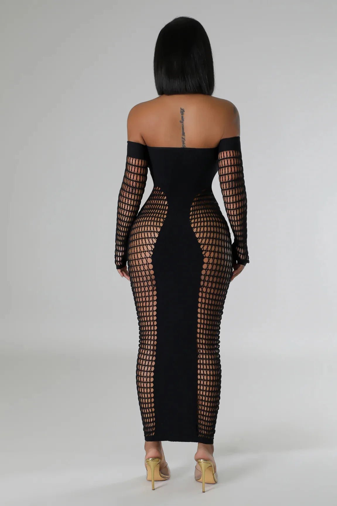 Mesh Maxi Dress - Strapless Long Sleeve Evening Party Dress for Women - EverHype