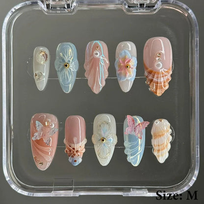 Summer Nails Shell 3D Jelly Spring Flowers Gel Nail Art Vacation Holiday Trendy Flower Almond French Tip Handmade Press on Nails - EverHype