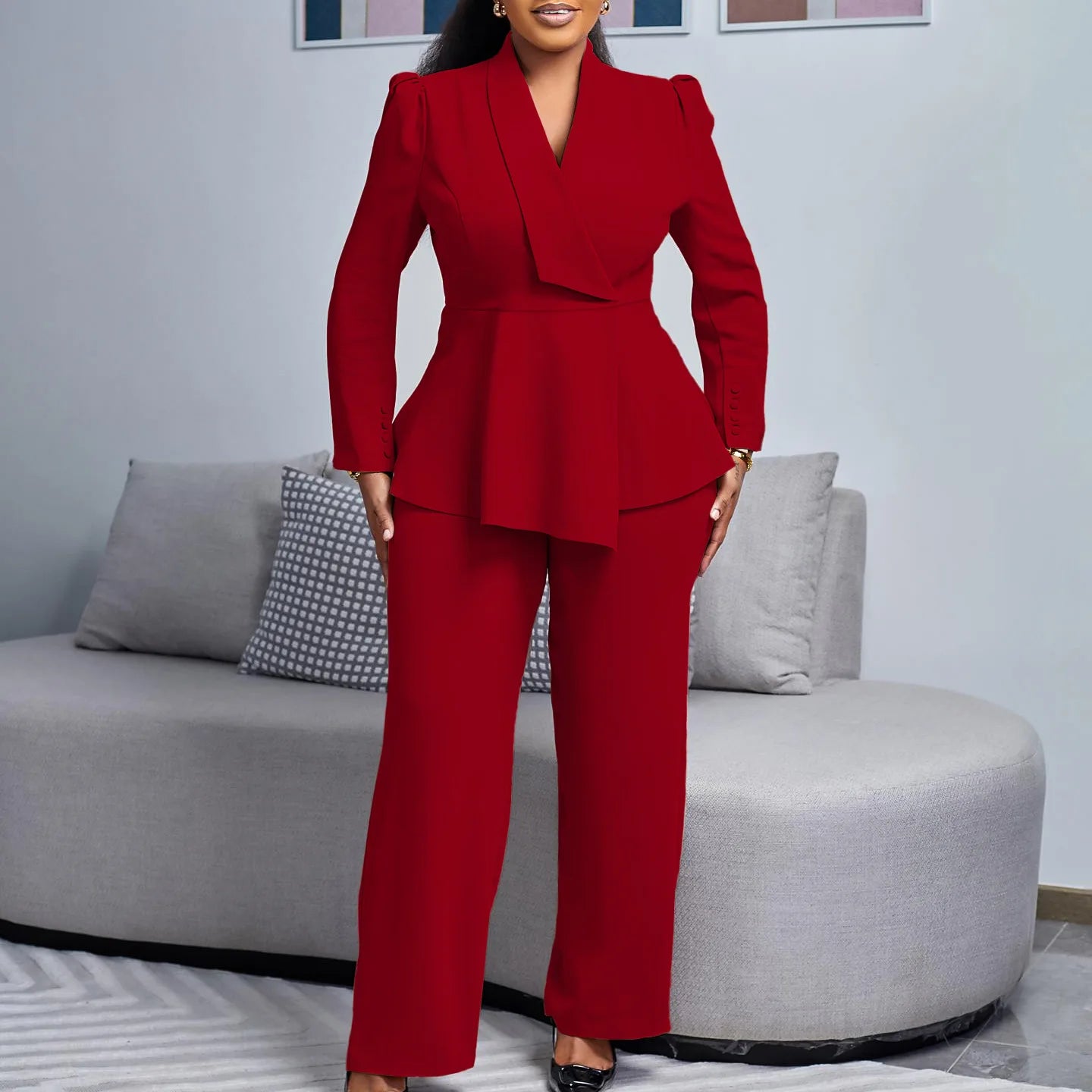 2 Piece Women Sets 2025 New Arrival Plus Size Spring Autumn Matching Sets Red Two Pieces Sets Top Pants Suits Outfits Clothing - EverHype