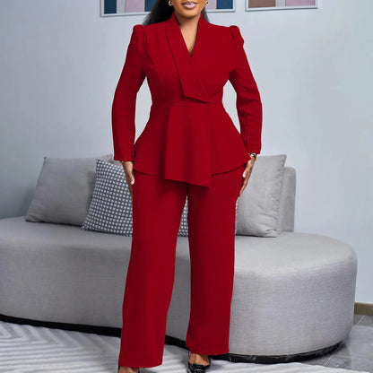 2 Piece Women Sets 2025 New Arrival Plus Size Spring Autumn Matching Sets Red Two Pieces Sets Top Pants Suits Outfits Clothing - EverHype
