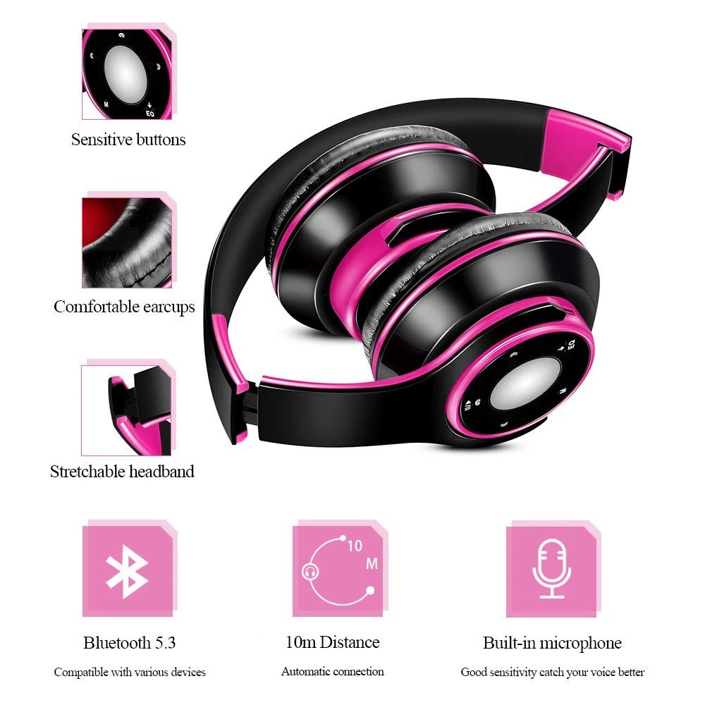 Best Colorful Earphones Wireless Bluetooth 5.3 Headsets Built - in Mp3 Player Foldable Sport Headphones Stereo Sound For Cellphone - EverHype