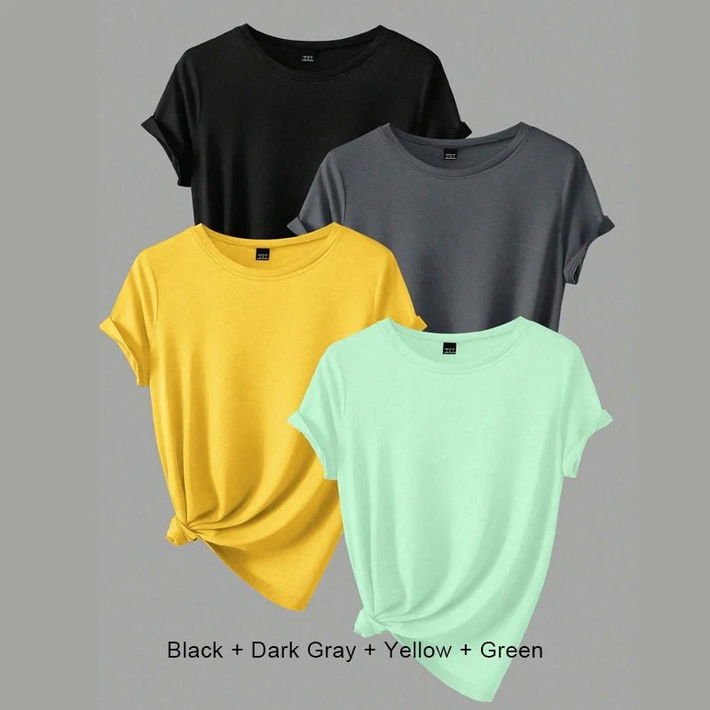 4PCS Women's Trend T-shirts Leisure Summer Tops Woman Clothing Plus Size Short Sleeve T Shirt Clothes for Women Tee Top Outfit - EverHype