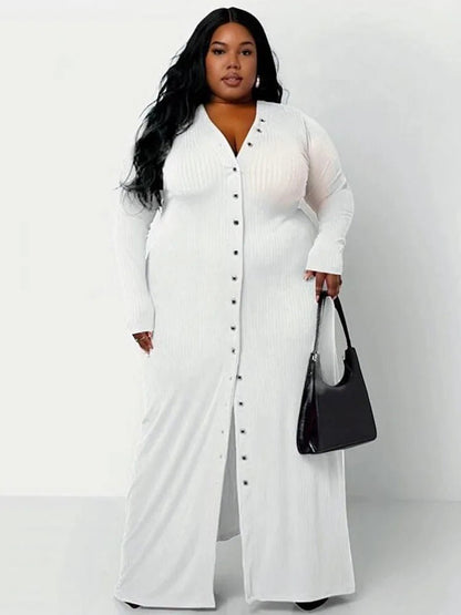 Ribbed Dress for Women Winter Warm Knitted Dress Single - buttons Elegant Cardigan Plus Size Dresses Wholesale Bulk Dropshipping - EverHype