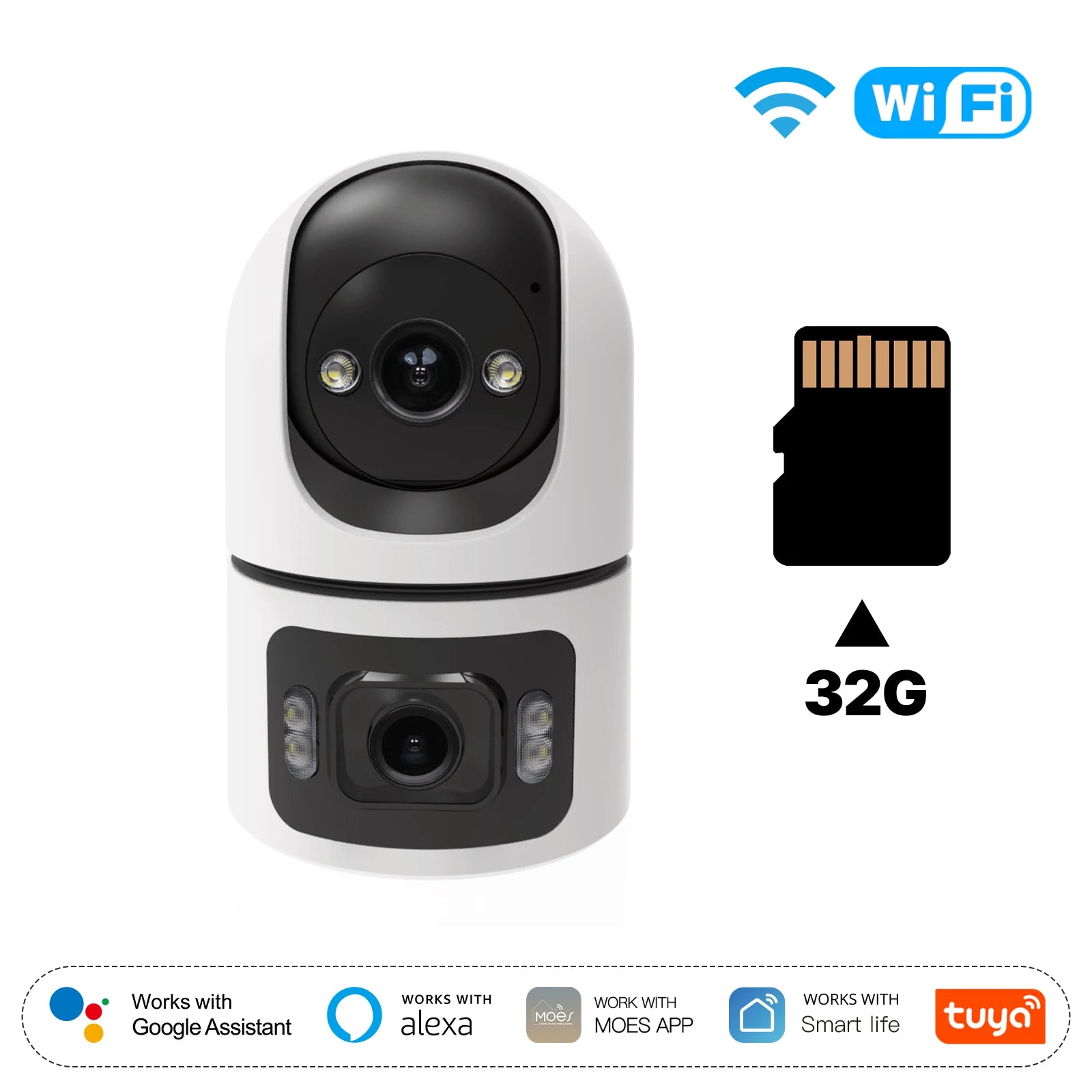 Moes Tuya WiFi Indoor Smart Camera 8MP Dual Screen Lens 2.4G/5G Infrared Night Vision Motion Detection Auto Track Two - Way Audio - EverHype