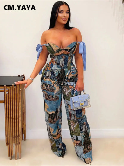Women's Oil Painting 2 - Piece Set - Lace - Up Crop Top & Pants | Fall Winter Outfit - EverHype