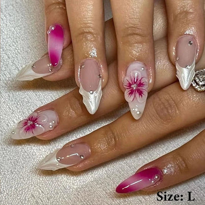 Summer Nails Shell 3D Jelly Spring Flowers Gel Nail Art Vacation Holiday Trendy Flower Almond French Tip Handmade Press on Nails - EverHype