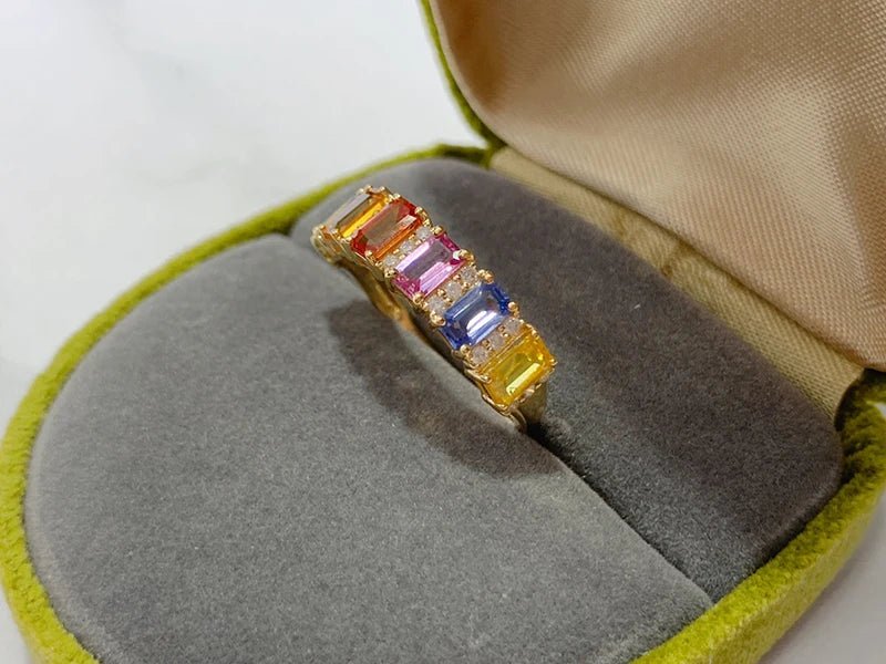 18K Yellow Gold Sapphire Ring - Natural Diamond & Sapphire for Women - EverHype