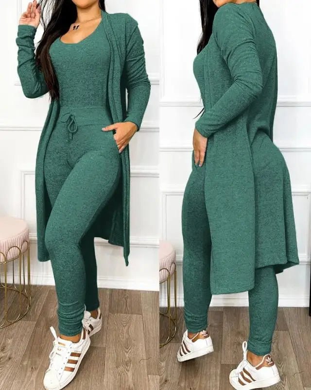 2 - Piece Jumpsuit & Coat Set - Women's Spring Fashion Outfit | Sleeveless Skinny Fit - EverHype
