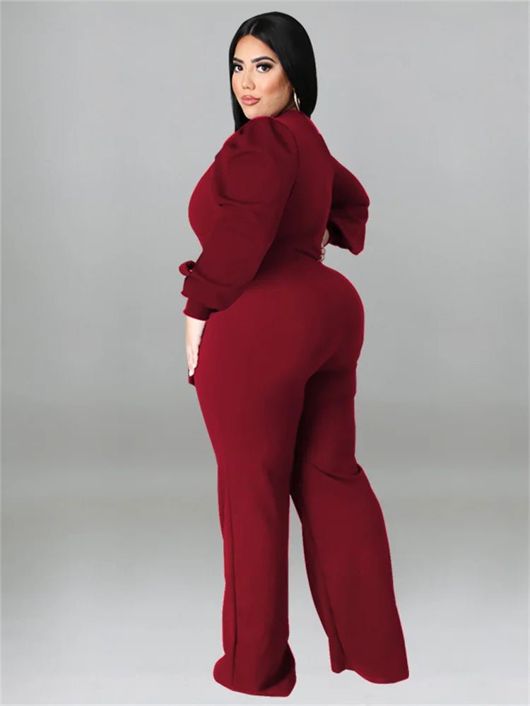 Plus Size Off - Shoulder Jumpsuit - Solid Color Romper with Sashes | Fall Office Lady - EverHype