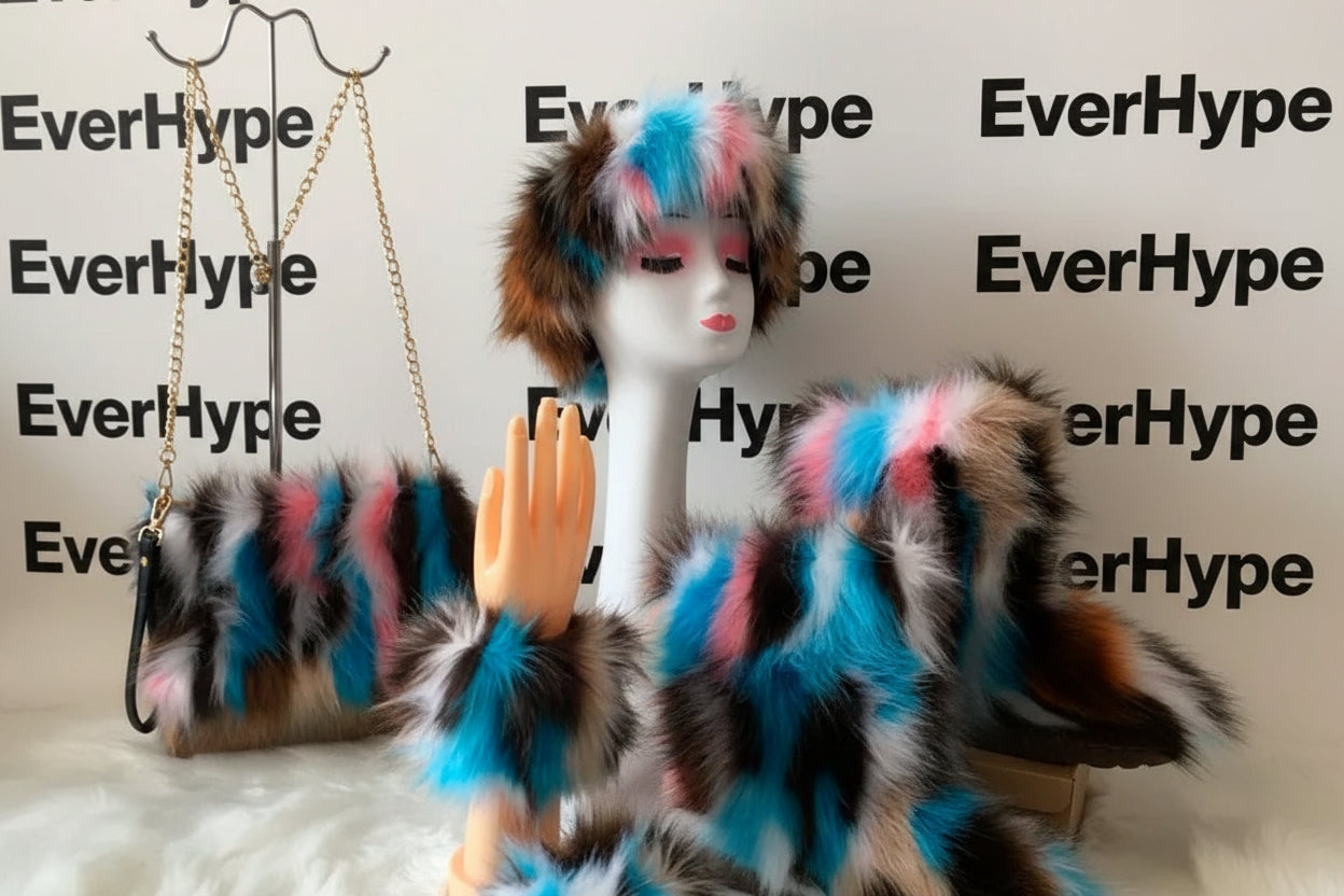 Luxury Faux Fur Winter Set - Furry Snow Boots, Purse, Cap & Headband - EverHype