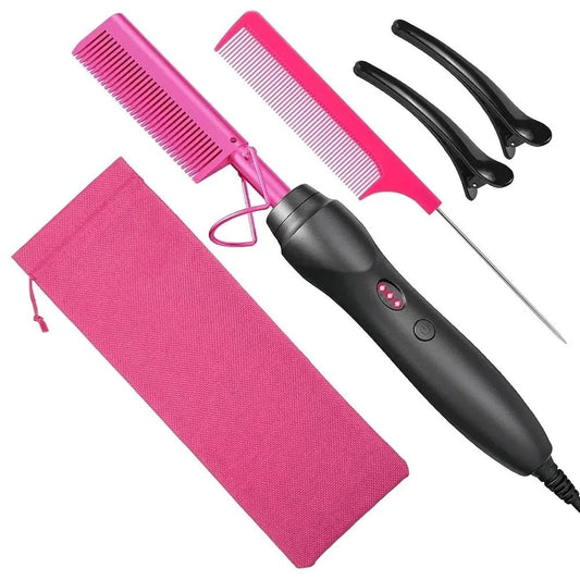 Pink Hot Comb - Electric Hair Straightening Iron for Wet & Dry Hair - EverHype