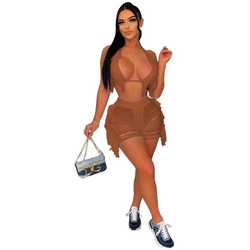 Knitted Bikini 2 - Piece Set - Sexy Cut Out Tassel Shorts | Beach Wear Outfit - EverHype