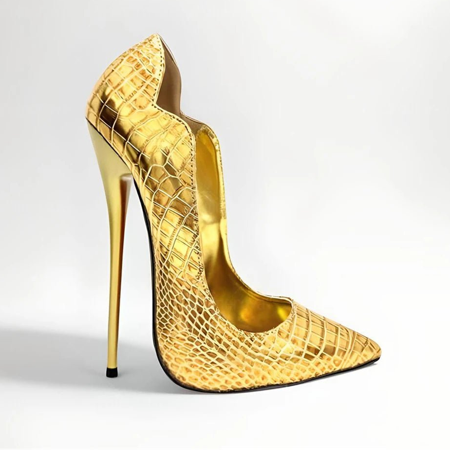 16cm Metallic Croc Pumps Pointed Toe Stiletto High Heels Slip on Pumps Designer Style Classic Heels for Women Customized Colors - EverHype