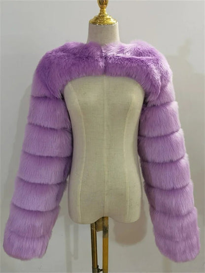 Faux Fur Jacket - Cropped Long Sleeve Coat for Women | Winter Warm Clothes - EverHype