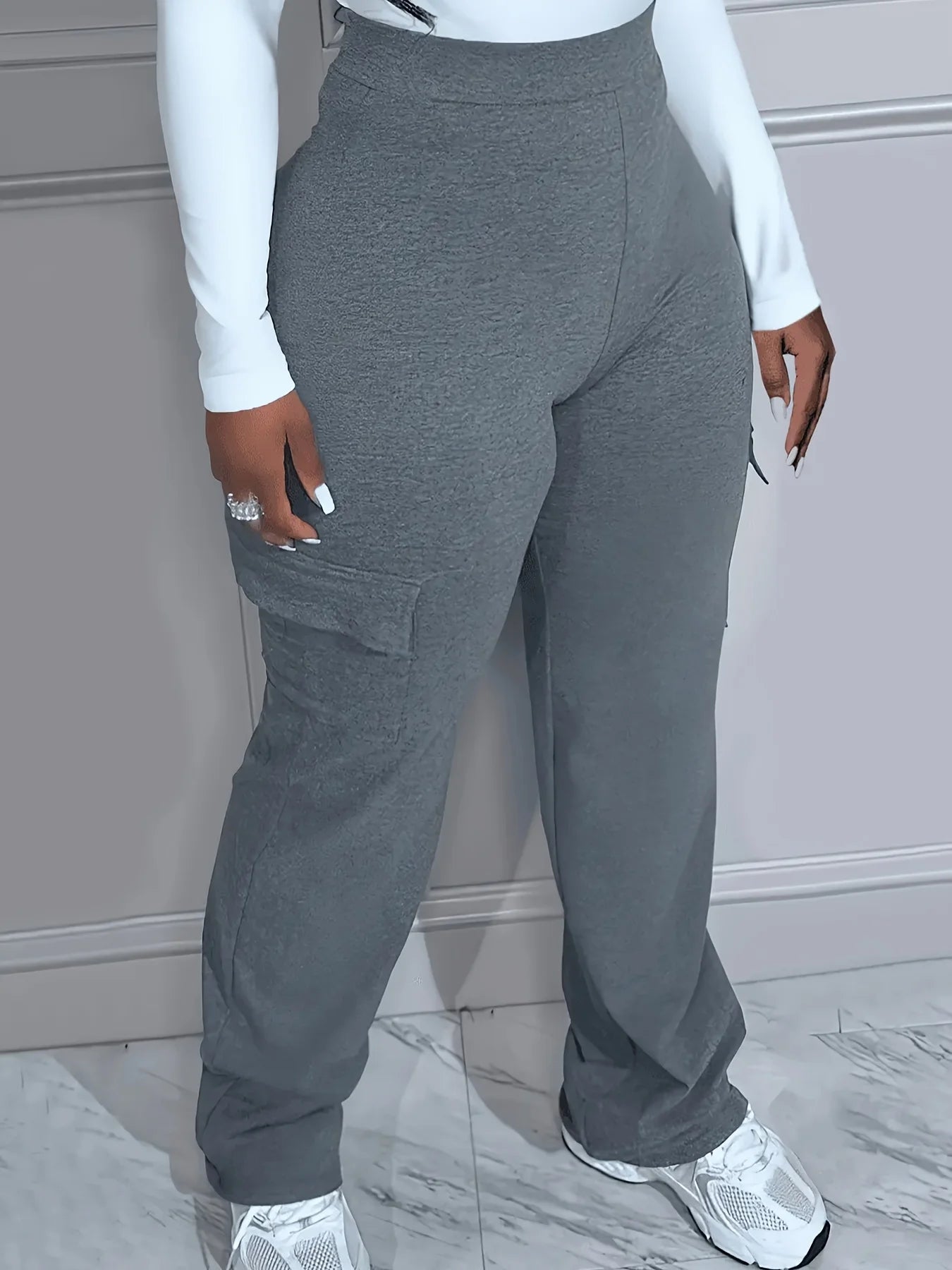 Plus Size High Waist Pocket Pants for Women - EverHype