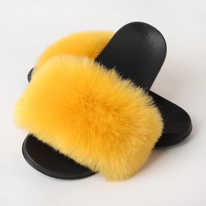 Luxury Fluffy Fur Slippers - Women's Indoor Warm Plush Slides - EverHype