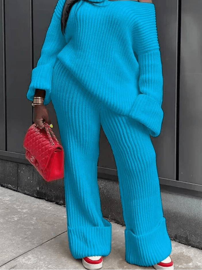 Knit Ribbed V - Neck Sweater & Wide Leg Pants Set - 2 - Piece Outfit | EverHype 2026 - EverHype