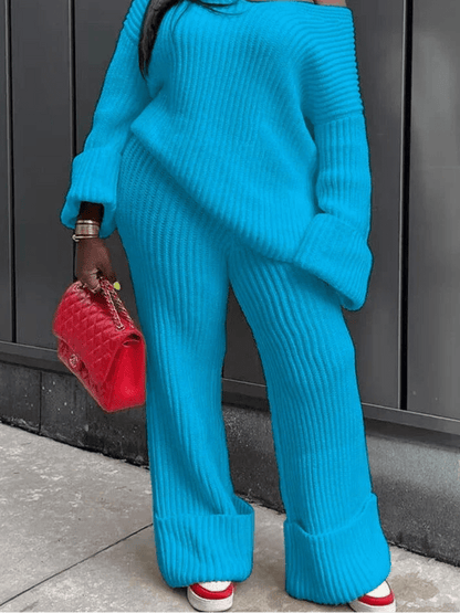 Knit Ribbed V - Neck Sweater & Wide Leg Pants Set - 2 - Piece Outfit | EverHype 2026 - EverHype