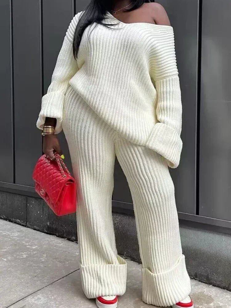 Knit Ribbed V - Neck Sweater & Wide Leg Pants Set - 2 - Piece Outfit | EverHype 2026 - EverHype