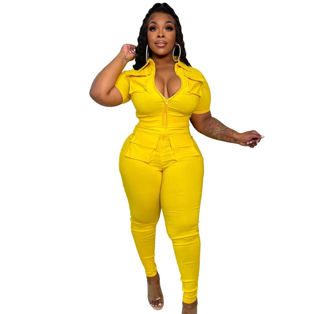 V - Neck Zipper Jumpsuit - Summer Romper with Pockets | EverHype 2026 - EverHype