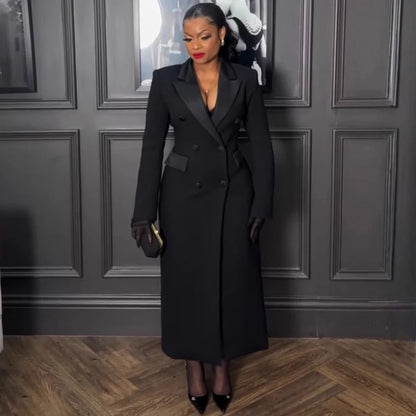 Plus Size Spring Autumn New Solid Color Matching V - Neck Long Sleeves Fashion Commuting Slim Fit Elegant Style Long Maxi Dress - EverHype