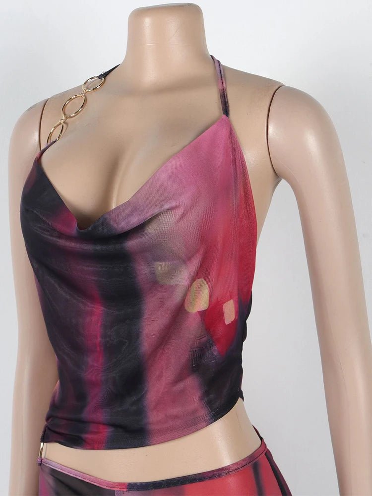 Beyprern Women's Glamours Dreams Jumpsuit Girls Halter Neck Cut - Out O - Rings Tie Dye Rompers Overalls One Piece Outfits Clubwear - EverHype