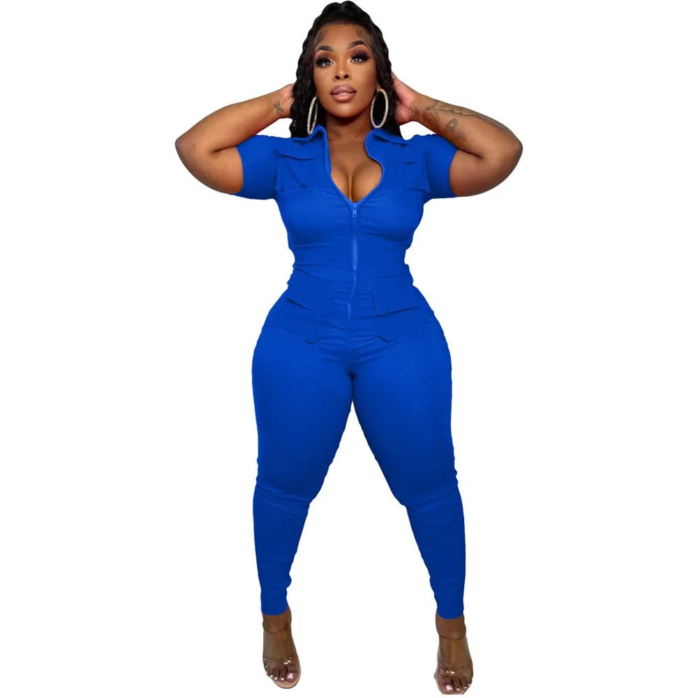 V - Neck Zipper Jumpsuit - Summer Romper with Pockets | EverHype 2026 - EverHype