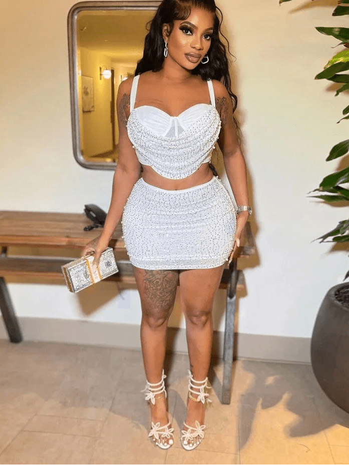 Diamond Rhinestone Midi Skirt & Strap Crop Top Set - 2 - Piece Sexy Party Outfit | EverHype 2026 - EverHype