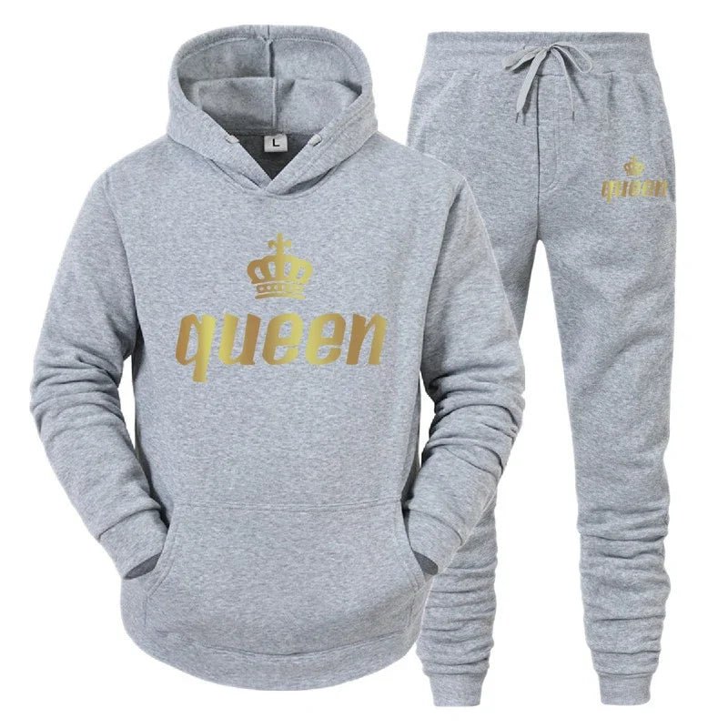 👑 King & Queen Couple Sweatsuit Bundle - 4 Piece Set | His & Hers Matching Hoodie & Jogger Pants - EverHype