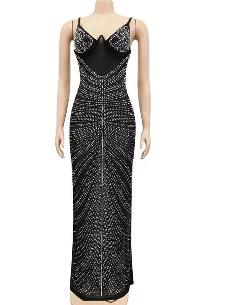 Black Mesh Rhinestone Gown - Underwire Mermaid Dress | Crystal Party Dress - EverHype