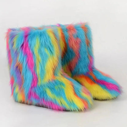 Winter Fluffy Faux Fox Fur Boots - Luxury Warm Snow Boots - EverHype