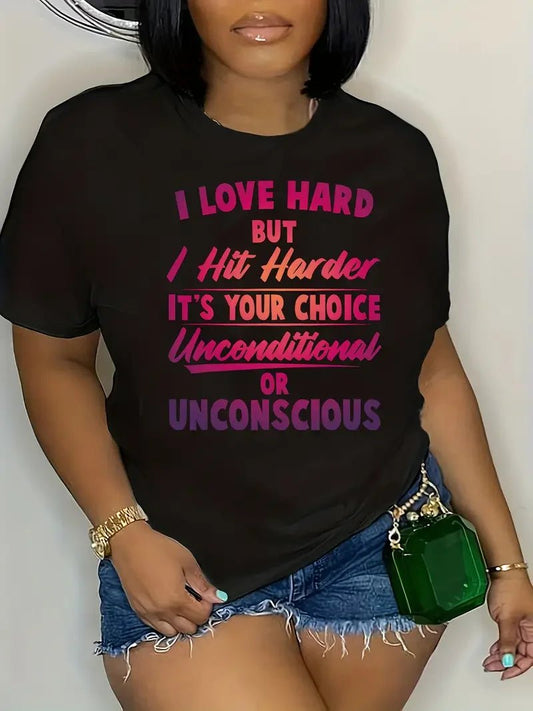 Plus Size Letter Print T-Shirt Casual Crew Neck Short Sleeve T-Shirt Women's Plus Size Clothing - EverHype