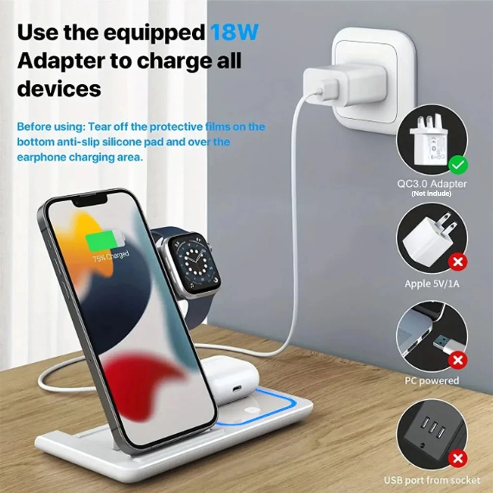 30W 3 in 1 Magnetic Fast Wireless Charger Stand Foldable Charging Station For iPhone 15 14 13 Apple Watch 9 8 7 6 5 Airpods Pro - EverHype