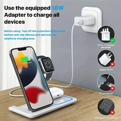 30W 3 in 1 Magnetic Fast Wireless Charger Stand Foldable Charging Station For iPhone 15 14 13 Apple Watch 9 8 7 6 5 Airpods Pro - EverHype