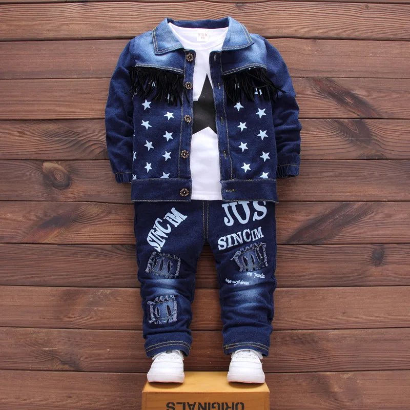 Boys Denim Tracksuit - 2 - Piece Star Print Set for Kids Ages 1 - 4 - EverHype